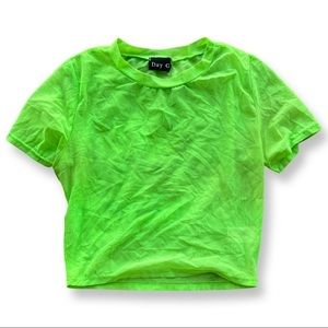 Day G Neon Green Mesh Crop Top T-shirt Size Small